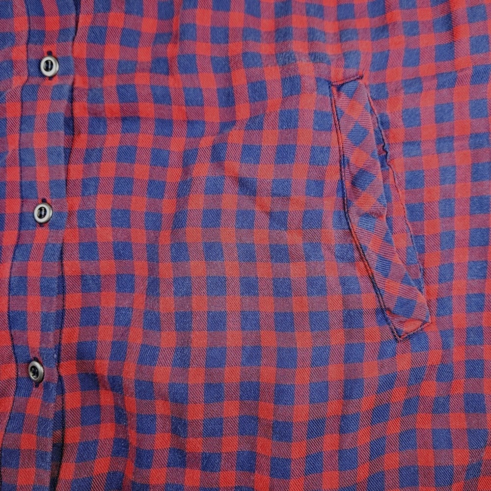 Billy T Shirt Dress Small Red Blue Plaid Studded High Low Button Roll Tab Sleeve - Picture 8 of 10